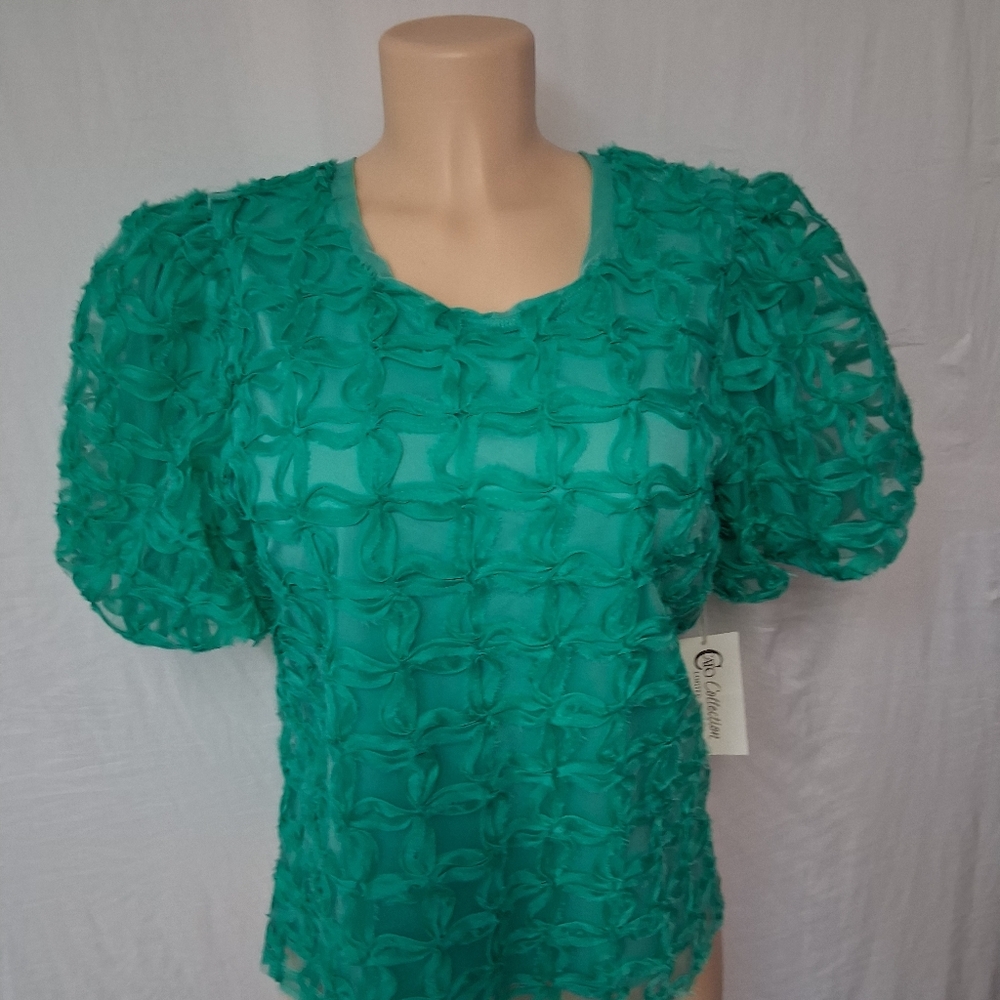 Cato Collection Limited Edition Chic Textured Green Blouse Size M - Picture 14 of 16